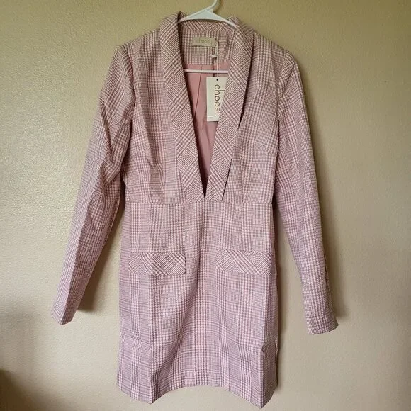Women’s Choosy Long Sleeve Blazer Dress – Pink & White Checkered – NWT - Picture 2 of 7